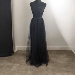 Womens Whimsigoth Black Corset Tulle Maxi Dress Sheer Mesh Boning S Dark Romance